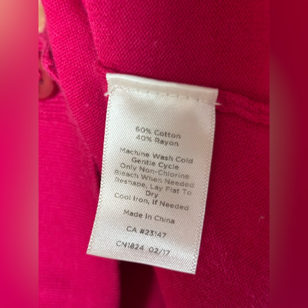 Talbots size SP raspberry color long sleeve v-neck cardigan - Picture 6 of 7